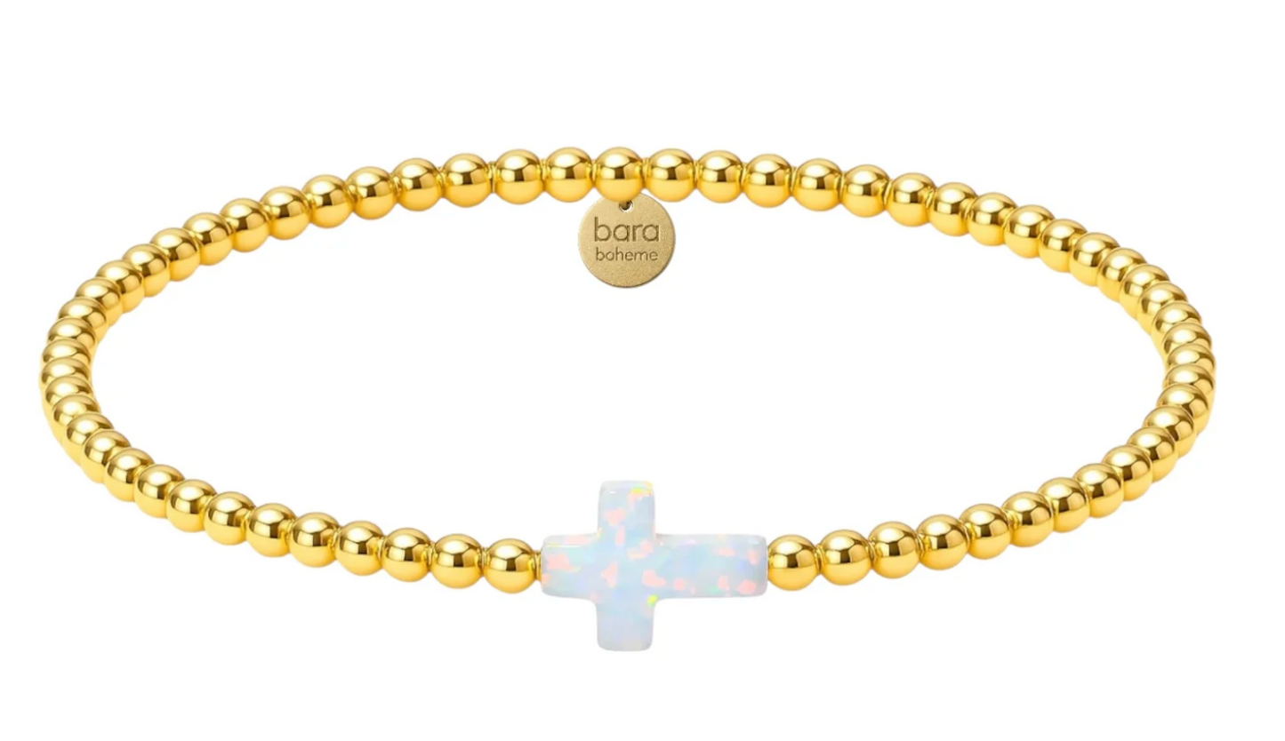 BARA BOHEME CROSS | BEADED OPAL BRACELET