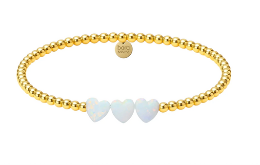 BARA BOHEME TRIPLE HEART OPAL | GOLD FILLED BEADED BRACELET BUBBLE GUM PINK